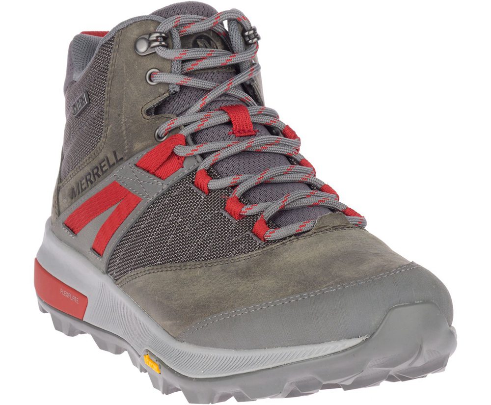 Kozaki Merrell Męskie Szare/Czerwone - Zion Mid Waterproof - 413572-RPF